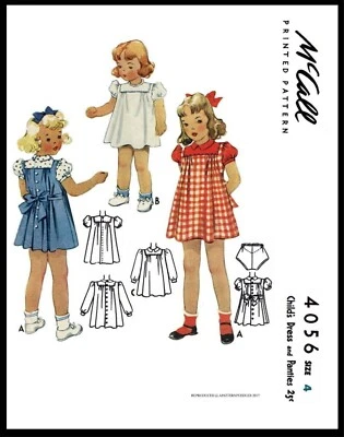 McCall # 4056 Vintage 40's DRESS FROCK & PANTIES GIRLS Pattern TODDLER Size -4- - Image 1 of 3