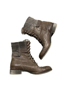 Boutique 9 Womens Combat Moto Boots Granny SZ 8.5 Brown Leather Suede Western - Picture 1 of 8