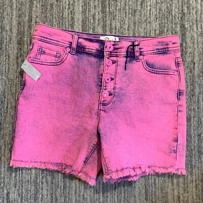 Pantalones Cortos de Denim Jordache Juvenil Talla 18 Cintura Alta Dobladillo Deshilachado Rosa Púrpura Lavado Ácido Foto 1 de 4