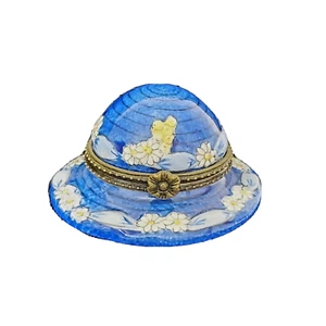 Blue Porcelain Sun Bonnet Trinket Box With Resin Gardening Basket Insert By Ganz - Picture 1 of 9