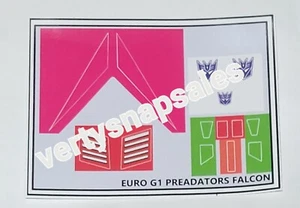 Transformers G1 Repro Stickers For G1 EURO Predator Falcon - Picture 1 of 1