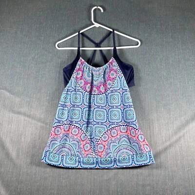 Athleta Women Tankini Blue Geometric Pattern Swimwear Slip On Size 36 Nylon - Image 1 of 4