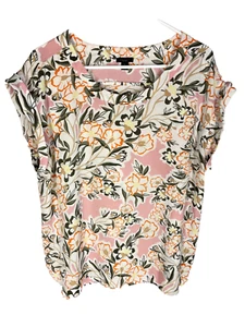 Blusa ANN TAYLOR XL Rosa Floral Popover Ditzy Fairy Boho Verano Preppy Vacay - Imagen 1 de 4
