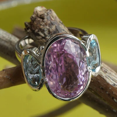 Kunzit Aquamarin Ring 11.76 ct 1.96 ct in 750er Weissgold Babycolors - Bild 1 von 4