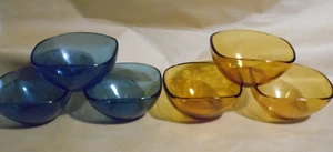 C3/ VERECO (DURALEX) FRANCE 6 COUPELLE A DESSERT VERRE AMBRE ET BLEU..TBE - Picture 1 of 4