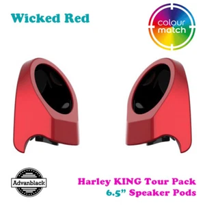 Wicked Red King Tour Pack 6.5" Speaker Pods fit 14+ Harley Touring - Foto 1 di 5