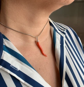 huge pendant natural gem coral Red Branch lucky horn original ITALY - Picture 1 of 11