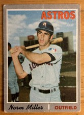 1970 Topps Norm Miller Baseball Card #619 Astros OF O/C & Creased