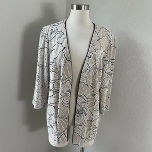 Alex Evenings Jacket Womens 2X Beige Black Open Front Floral Metallic Dressy - Picture 1 of 11