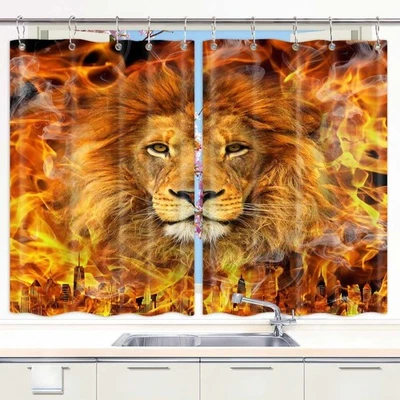 Brennender Stadtlöwe Bistrogardine Gardinen Küche 2 Paneele Mit Haken Modern - Bild 1 von 4
