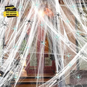300 Sqft Halloween Spider Web Decorations, with 10 Glow and 10 Black Fake Spider - Picture 1 of 6