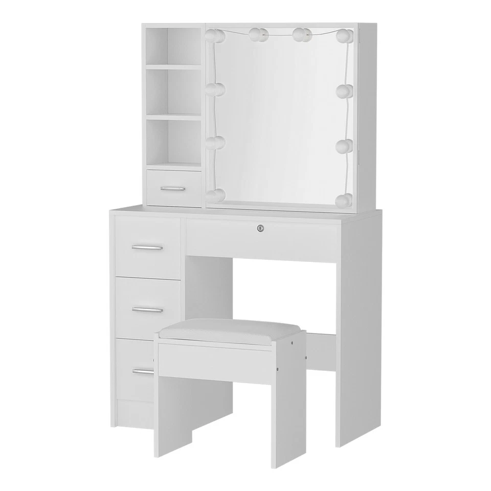 Artiss Dressing Table LED Makeup Mirror Stool Set Vanity Desk Cabinet 10 Bulbs