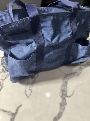 Bolso Grande Thirty One Cremallera Top Organizador Utilidad Azul Denim 15" Firma Coleccionar Foto 1 de 4