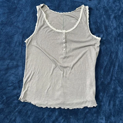 Xhilaration Womens Y2K Lace Henley Tank Top Size M Gray Button Ribbed - Image 1 of 4