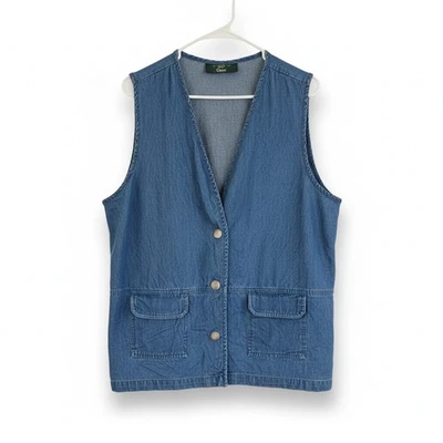 Chaleco utilitario Orvis Denim grande 100 % algodón botón delantero hecho en EE. UU. Foto 1 de 4