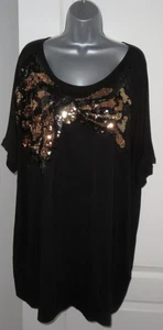 ✿LadiesYOURS black stretch sequin bow jersey long top tunic size26/28✿ - Picture 1 of 4