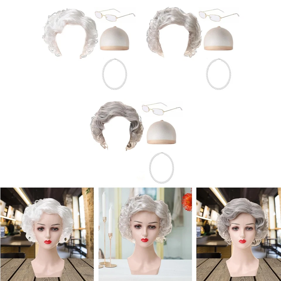 Set di parrucche da nonna di Halloween, set parrucche da nonna anziana per - Immagine 1 di 2