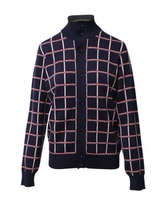 Louis Vuitton Jacquard Windowpane Check Cardigan In Navy Blue Wool Women M - Picture 1 of 9