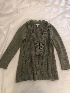 Naartjie Kids Olive Green Cable Knit Ruffle LS Open Front Sweater Sz XXL 8 Yr - Picture 1 of 7