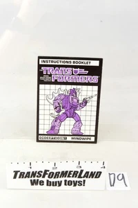 Mindwipe Istruzioni Headmasters 1987 Hasbro G1 Transformers Modellino - Foto 1 di 1
