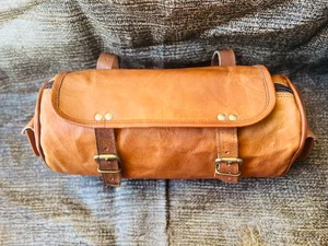 Bag Leather Fork Saddlebag Genuine Pouch Luggage Motorcycle Tool Handlebar - Picture 1 of 10