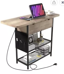 End Table with Fast Charging Station, Narrow Side USB Grey - Picture 1 of 7