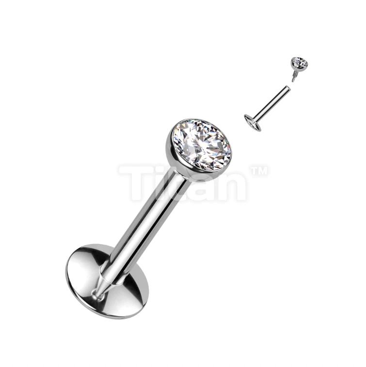 Tapa redonda de circonita cúbica transparente con poste Labret Foto 1 de 1