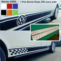 VW Transporter T5 Side Stripes VW Dub T4 SWB Graphics + Free Bonnet sticker 