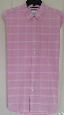 NWT Men's Essentials CASUAL SHIRT Size XL SHORT SLEEVE Pink Windowpane Cotton - Image 1 of 4