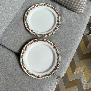 Dansk Dinner Plates Set of 2 Nordic Holiday Fruit Tree Red Ribbon Holly - Picture 1 of 6