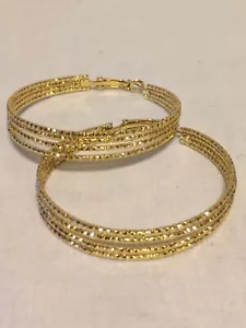 Round Big Hoop With 4 Strands Gold Tone Dangle Earrings 2.5” Diameter - Picture 1 of 5