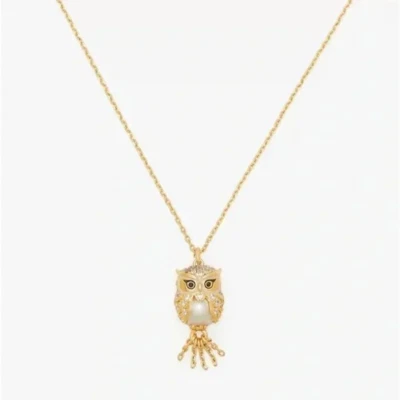 Collar Colgante Kate Spade Owl Perla Dorada Mujer Joyería Regalo Lindo Animal NUEVO Foto 1 de 3