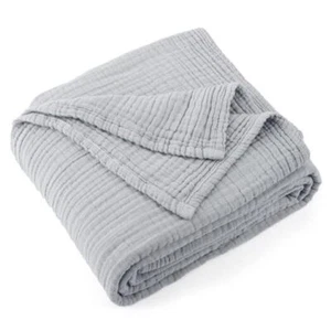 100% Cotton Muslin Throw Blanket 4-Layer Pre-Washed Linen 50" X 70" Light Grey - Picture 1 of 7