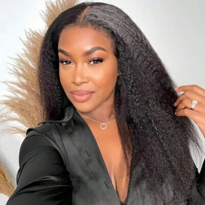 Straight Long Black Yaki Wigs Fiber Hair Heat Safe Wig No Lace Full Wig Fashion - Picture 1 of 12