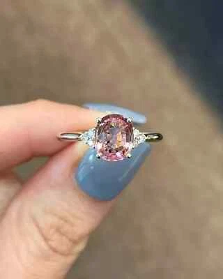 Oval Cut 4.30 Ct Natural Pink Tourmaline Diamond Wedding Ring 14K White Gold - Image 1 of 4