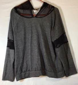 sirenlily women's hoodie black gray size 2X mesh hood long sleeves active wear - Picture 1 of 6