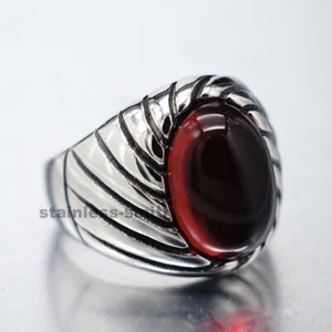 Mens Red Red Garnet Stone Ring Men Stainless Steel Size 7 8 9 10 11 12 13 14 15 - Picture 1 of 5