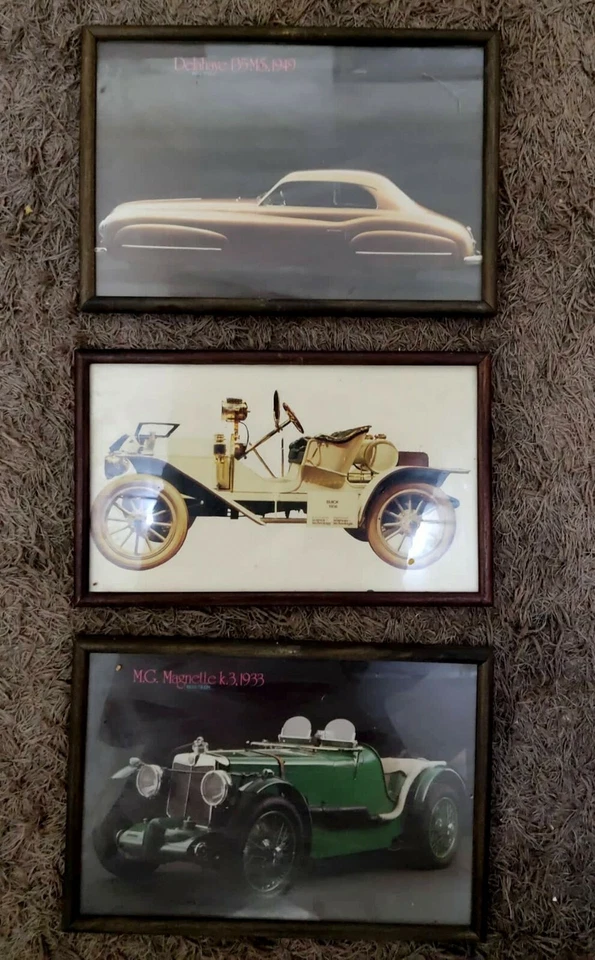 Lot of 3 Frames Old Car Antique Automobile 1933 Photography wall Frame wood Nice - Image 1 of 4