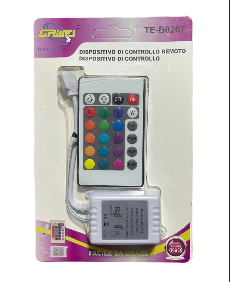 CENTRALINA RGB CONTROLLER IR INFRAROSSI KIT TELECOMANDO PER STRISCE A LED RGB 12 - Immagine 1 di 2
