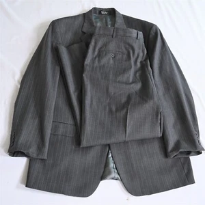 Andrew Fezza 46L 38x30 Gray Stripe 100% Wool Mens Coat Jacket Pants Suit - Picture 1 of 12