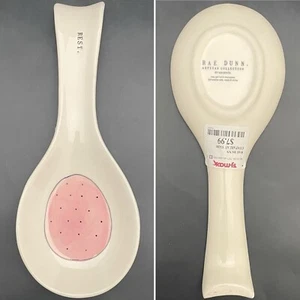 Rae Dunn 2017 Spoon Rest Pink Polka Dot Artisan Collection China 10" long - Picture 1 of 5