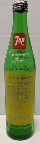 Vintage UCLA Basketball John Wooden 7-Up Glass Bottle ( 11 Time NCAA Champions ) Cover