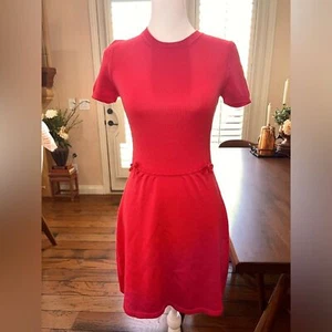 Vestito Maglione Valentino Rosso Manica Corta Fiocco Rosa Lusso Lana Vergine Italiana S - Foto 1 di 8