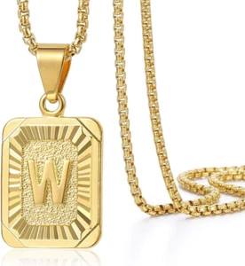Initial A-Z Letter Pendant Necklace Mens Womens Capital Letter Yellow Gold Plate - Picture 1 of 12