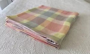 Vintage Pink / Blue / Yellow Check Wool / Rayon Queen Blanket 235 cm x 210 cm - Picture 1 of 10