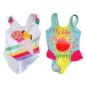 2 Piece Lot Girls Swimsuit One Piece Summer XS Beach Ruffled White Blue - Picture 1 of 6