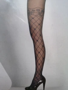 WOLFORD Rhapsody Net tights lattice floral print pattern faux hold up designer M - Picture 1 of 4