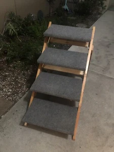 Wood Pet Folding 4 Carpeted Steps Stairs 40” Long Diagonal & 21” High Support - Picture 1 of 9