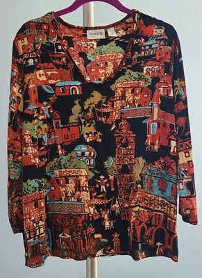 CHICO'S Travelers Size 1 PULLOVER TOP Round-Neck Shirt 3/4 Sleeve Made USA - Изображение 1 из 4