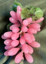 Old Vintage Chinese Carved Stone Pink Grapes Grape Cluster Bunch Asian Jade Leaf